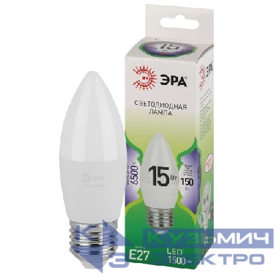 Лампа светодиодная GREEN LINE B35-15W-865-E27 GL 15Вт свеча 6500К свет холод. E27 Эра Б0067094