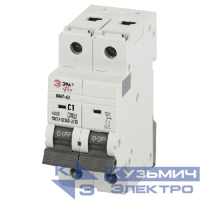 Выключатель автоматический 2п C 1А 6кА ВА47-63 PRO VA63-2P01C6 Эра Б0063146