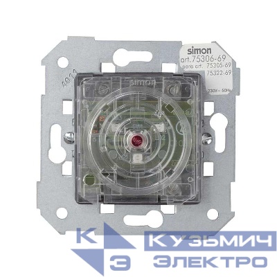 Выключатель кнопочный 1-кл. СП Simon 82/82Nature/88 10А IP20 с голуб. подсветкой доп. к 75305 75315 75322-69 механизм Simon 75306-69