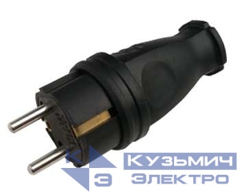 Вилка прямая с з/к каучук 16А IP44 черн. 9210 IN HOME 4690612010236