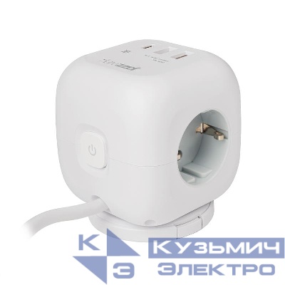 Удлинитель 3х1.5м с заземл. 2хUSB typeA + 1х typeC с выкл. на поворотн. подставке EC-03U-150-wh ПВС 3х1 бел. JazzWay 5060616