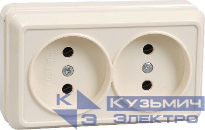 Розетка 2-м ОП Октава 10А IP20 без заземл. крем. GENERICA ERO20-K33-10-DC