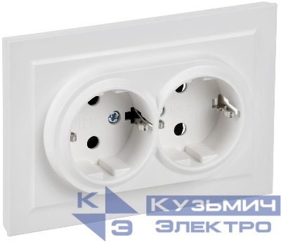 Розетка 2-м СП BRITE РС12-3-БрАБ 16А в сборе с заземл. без защ. шторок арктич. бел. IEK BR-R21-16-K91-F