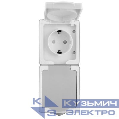 Розетка 2-м Аллегро верт. с заземл. защ. шторки с крышкой IP54 сер. UNIVersal 1275