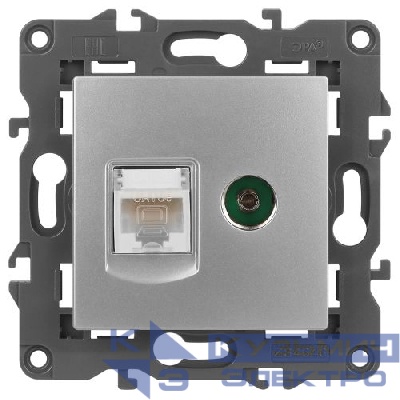 Розетка компьютерная + телевизионная 2-м Elegance 14-3110-03 RJ45 + TV IP20 механизм алюм. Эра Б0034316