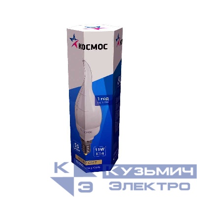 Лампа люминесцентная компакт. FS 11Вт E14 свеча 2700К КОСМОС lksmFS11wE1427