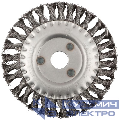 Корщетка дисковая прямая d посадочный 22.2мм стальная витая проволока 150мм КУРС 39031