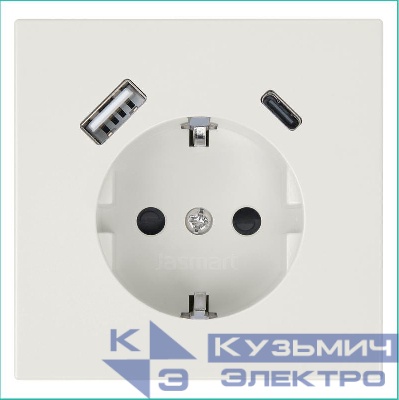 Розетка СП FD Shuko 16А с заземл. защ. шторки с 2-мя заряд. устр. USB тип A+C 25Вт механизм сахара Jasmart FD5501USB-25SH