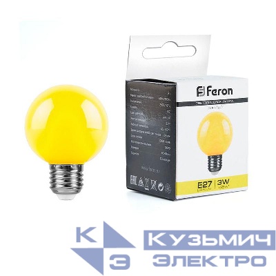 Лампа светодиодная LB-371 3Вт G60 шар матовая E27 230В желт. FERON 25904