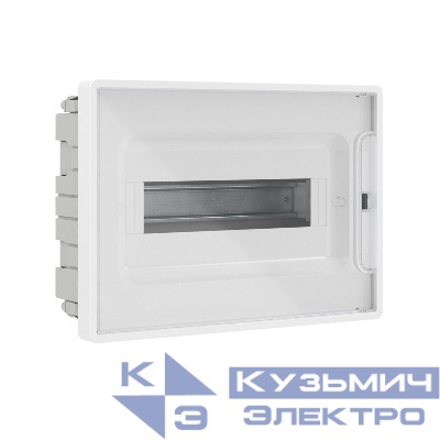 Щиток встраиваемый FRAME 12мод. для полых стен с прозр. дверцей с 2 шинами PEN на 6 и 8 отверст. бел. DKC F12B3WT
