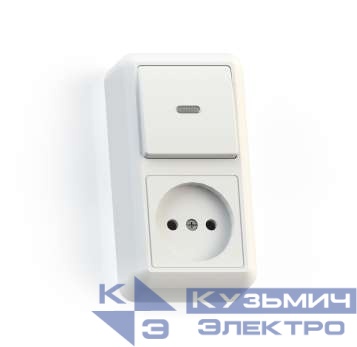 Блок комбинированный ОП БКВР-430 Оптима (1-кл. выкл. с подсветкой + розетка) бел. Кунцево 8061