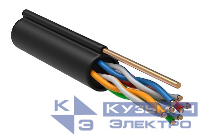 Кабель витая пара U/UTP кат.5E 4х2х24AWG LDPE с метал. тросом 1.2мм черн. (305м) (м) ITK LC3-C5E04-159