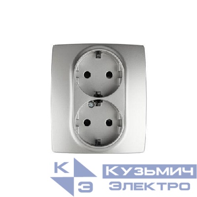 Розетка 2-м СП Эра12 12-2104-03 16А IP20 16AX 250В 2х2P+E Schuko защ. шторки алюм. Эра Б0014701