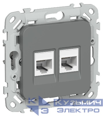 Розетка компьютерная 2-м СП FLITE РК5е-2-0-ФлМА RJ45 кат.5E UTP механизм мокрый асфальт IEK FI-K22-1-K80