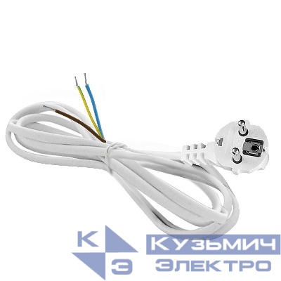 Шнур сетевой с вилкой 2м с заземл. 10А ПВС 3х1 бел. DOMTOK 2777