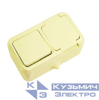 Блок ОП IP44 крем. (1кл. выкл.+роз/крыш) п/герм. Makel 18250