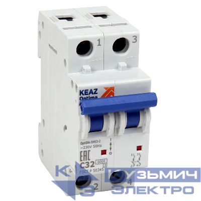 Выключатель автоматический модульный 2п B 25А OptiDin BM63-2B25-УХЛ3 КЭАЗ 260586