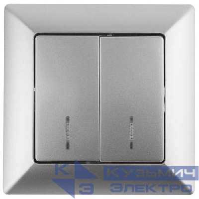 Выключатель 2-кл. СП Solo 4-105-03 10А 250В IP20 с подсветкой Solo алюм. Intro Б0053595