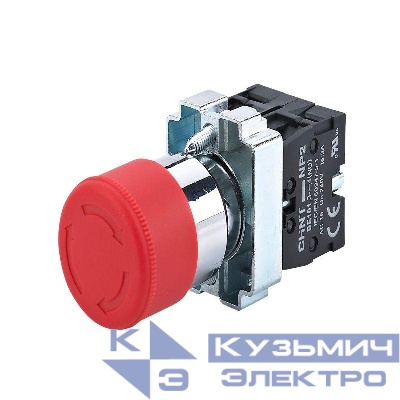 Кнопка управления "Грибок" NP2-BS445 d30мм 1НО+1НЗ IP40 с фиксацией без подсветки красн. (R) CHINT 574013