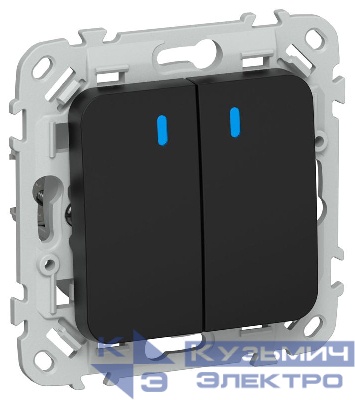 Выключатель проходной 2-кл. СП FLITE ВС62-1-1-ФлЧ 10А с индикацией механизм черн. IEK FI-V22-1-10-1-K02