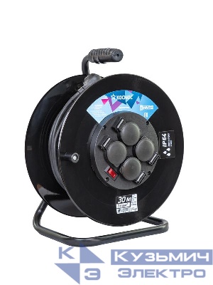 Удлинитель на катушке 4х30м с заземл. 16А IP54 4кВт КГ 3х2.5 термозащ. КОСМОС YKKsm30m-4g-Z(2.5)KG