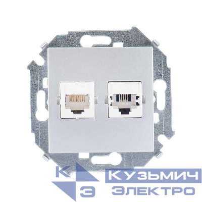 Розетка компьютерная + телефонная 2-м СП Simon 15 RJ45 + RJ11 кат.5E Systimax механизм алюм. Simon 1591590-033