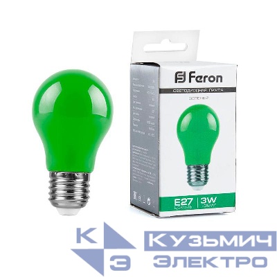 Лампа светодиодная LB-375 3Вт A50 грушевидная матовая E27 230В зел. FERON 25922