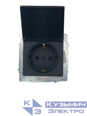 Розетка 1-м СП VESNA 16А IP44 с заземл. с крышкой ПБТ механизм черн. LEZARD 742-4288-123BIPCH