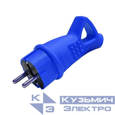 Вилка электрическая 1ф 16А 250В IP44 с заземл. с ушком каучук син. (еврослот) UNIVersal 3040