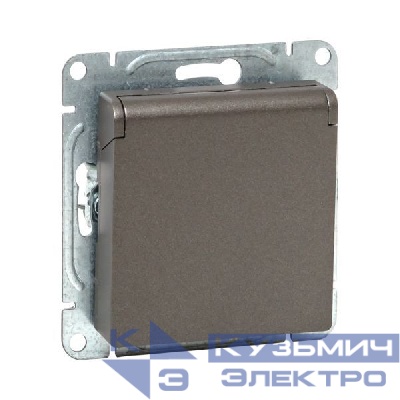 Розетка СП Эпика 16А IP44 с заземл. защ. шторки с крышкой механизм мокко EKF UP1-SOM-111-44