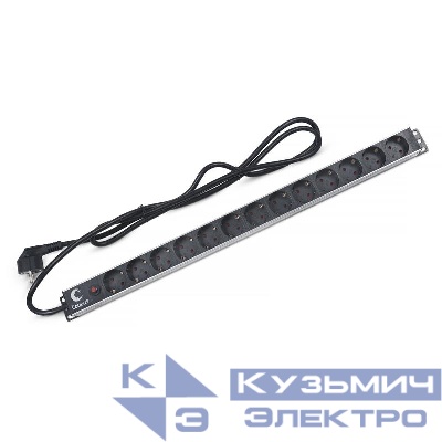 Блок евророзеток для 19дюйм шкафов PDU-13P-F-2EU 13 розеток фильтр 16А без выключателя шнур 2м алюм. корпус немецкий стандарт Cabeus 7294c