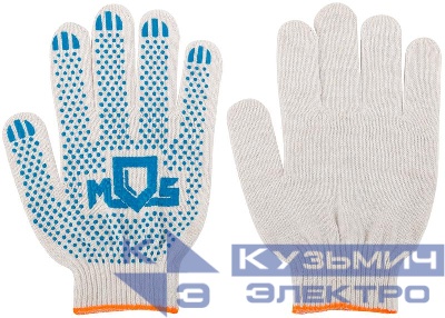 Перчатки вязаные (4 нити) 10 класс вязки х/б с ПВХ 12484