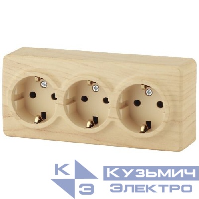 Розетка 3-м ОП Эра Эксперт 11-2209-11 16А IP20 16AX 250В 3х2P+E Schuko защ. шторки сосна Эра Б0020705