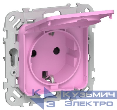 Розетка СП FLITE РСшкр11-1-44-ФлПр 16А IP44 с заземл. с защ. шторками и крышкой безвинтовое крепление механизм пурпур. IEK FI-R16-16-1-44-K99