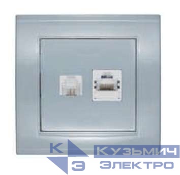 Розетка компьютерная + телефонная 2-м СП Бриллиант серебр. UNIVersal 7949865