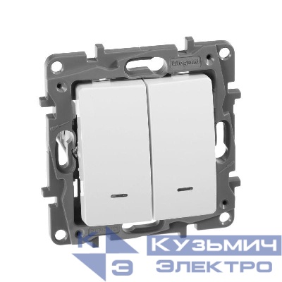 Переключатель 2-кл. СП Etika Plus 10А IP20 250В 10AX с подсветкой безвинтов. зажимы механизм бел. IEK 672216
