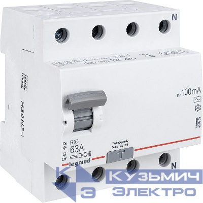 Выключатель дифференциального тока (УЗО) 4п 63А 100мА тип AC RX3 ИЭК Leg 402068