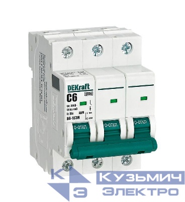 Выключатель автоматический модульный 3п C 6А 6кА ВА-103M без теплозащиты DEKraft 12518DEK