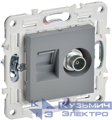 Розетка двойная TV+RJ45 кат.5E SKANDY SK-A14Gr сер. IEK SK-AK20-1-K03