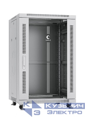 Шкаф монтажный телекоммуникационный напольный SH-05C-18U60/100 19дюйм для распред. и серверн. оборудования 18U 600х1000х988мм передн. стеклян. и задн. сплошн. метал. двери ручка с замком сер. (RAL 7035) Cabeus 7228c
