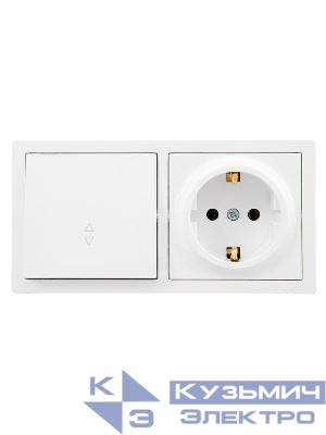 Блок ОП LETO (1-кл. выключатель проходной + 1-м розетка с заземл.) горизонт. бел. LEZARD 752-0200-170BVP