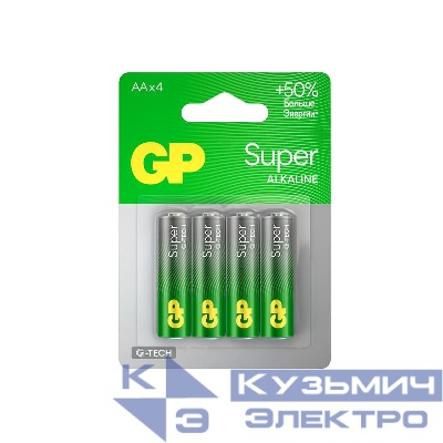 Элемент питания алкалиновый AA/LR6 1.5В Super Alkaline G-Tech 15AA21-2CRSBC4 40/320 (блист.4шт) GP 1222