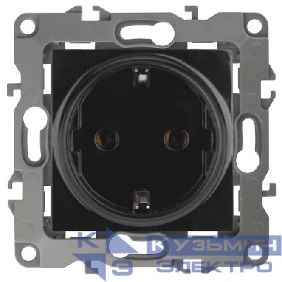Розетка 1-м СП Эра12 12-2102-06 16А IP20 16AX 250В 2P+E Schuko защ. шторки механизм черн. Эра Б0014692