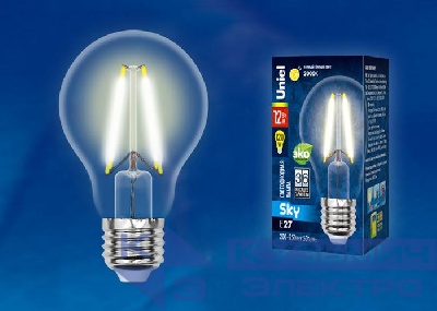 Лампа светодиодная LED-A60-12W/3000K/E27/CL PLS02WH Sky 12Вт A 3000К тепл. бел. прозр. картон Uniel UL-00004866
