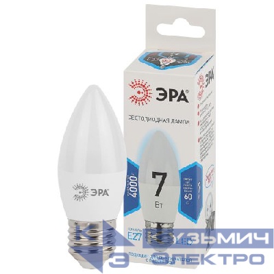 Лампа светодиодная B35-7w-840-E27 свеча 560лм ЭРА Б0017207/Б0020540