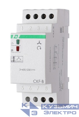 Реле контроля наличия; асимметрии и чередования фаз CKF-B (монтаж на DIN-рейке 35мм; задержка отключения 3-5с; 3х400/230В+N 2А 1Z) F&F EA04.002.002