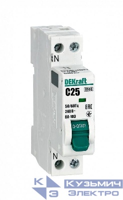 Выключатель автоматический модульный 2п (1P+N) C 25А 4.5кА ВА-103 DEKraft 12404DEK