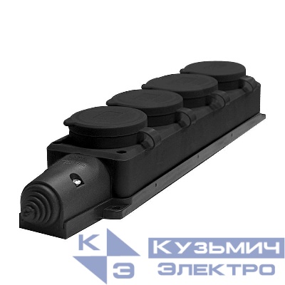 Колодка удлинителя 4-м Компакт 1ф с загл IP44 16А каучук черн. UNIVersal 602231