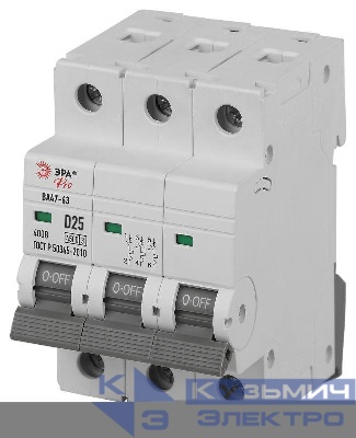 Выключатель автоматический 3п D 25А 4.5кА ВА47-63 PRO ЭРА Б0059479