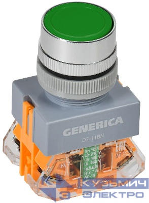 Кнопка D7-11BN d22мм 1НО+1НЗ зел. GENERICA BBT50-11BN-3-22-K06-G